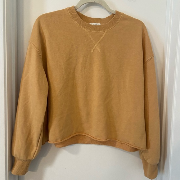 Z Supply mustard yellow crop raw hem boxy fit sweatshirt crewneck size S - Picture 1 of 3